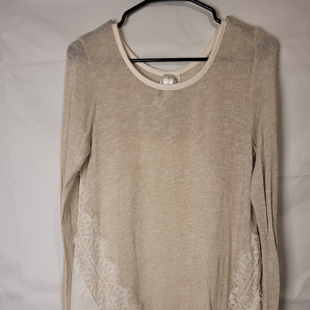 SOCIETY GIRL Shirt Top Blouse Tunic Long Sleeve White Lace Trimmed Size Medium